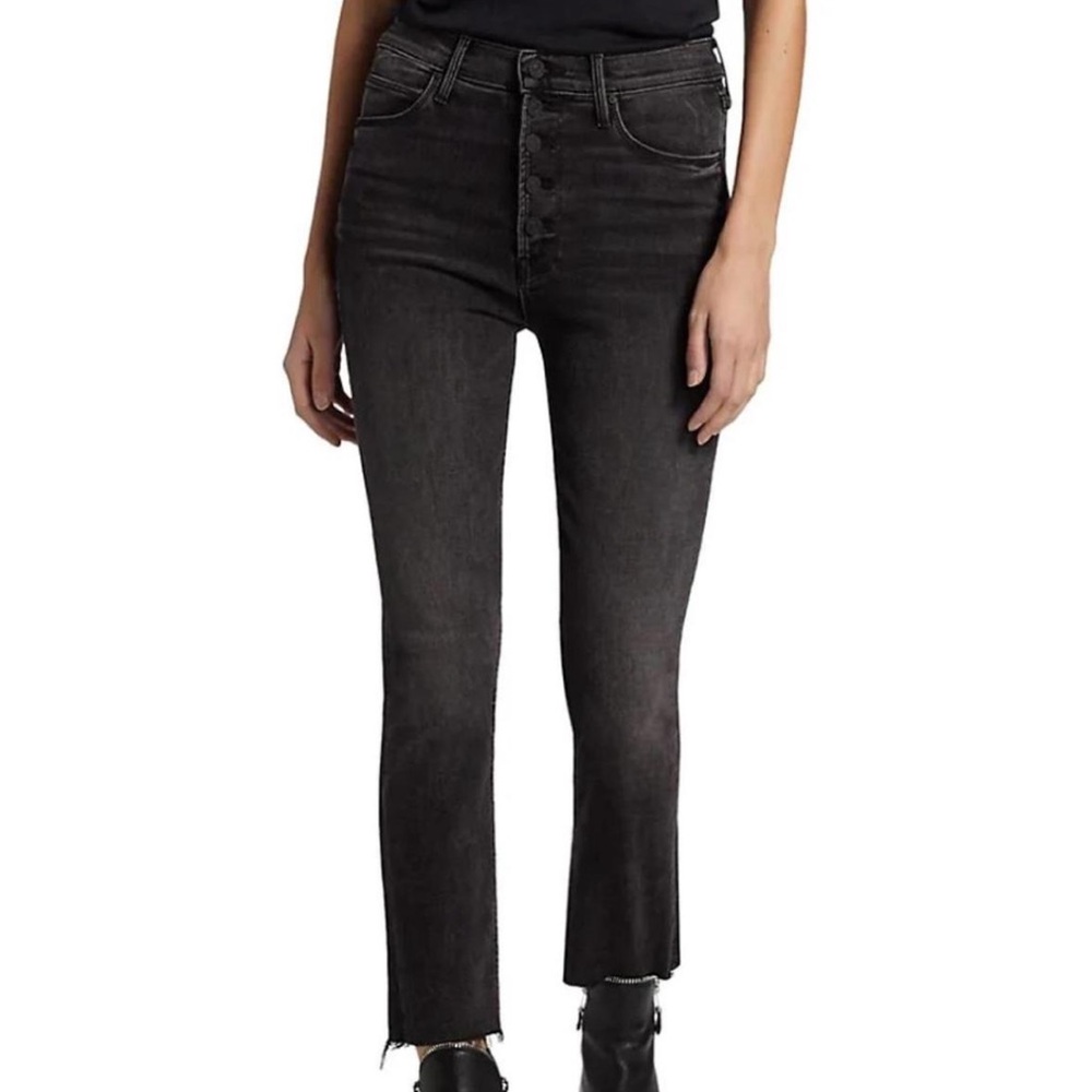MOTHER Black High-Rise Button-Fly Cropped Jeans